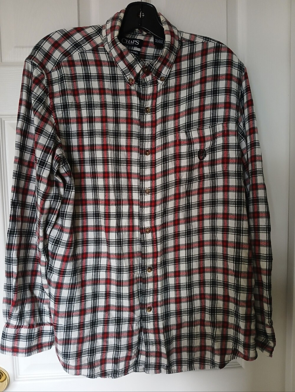 Chaps Men's Red, White & Black Plaid Flannel Button-Up Shirt - Size L